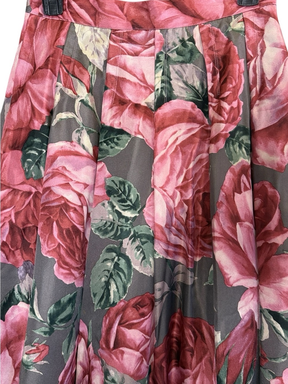 Charles Nolan New York Women’s Bold Pink and Gray Pleated Floral Silk Skirt sz - Picture 3 of 10